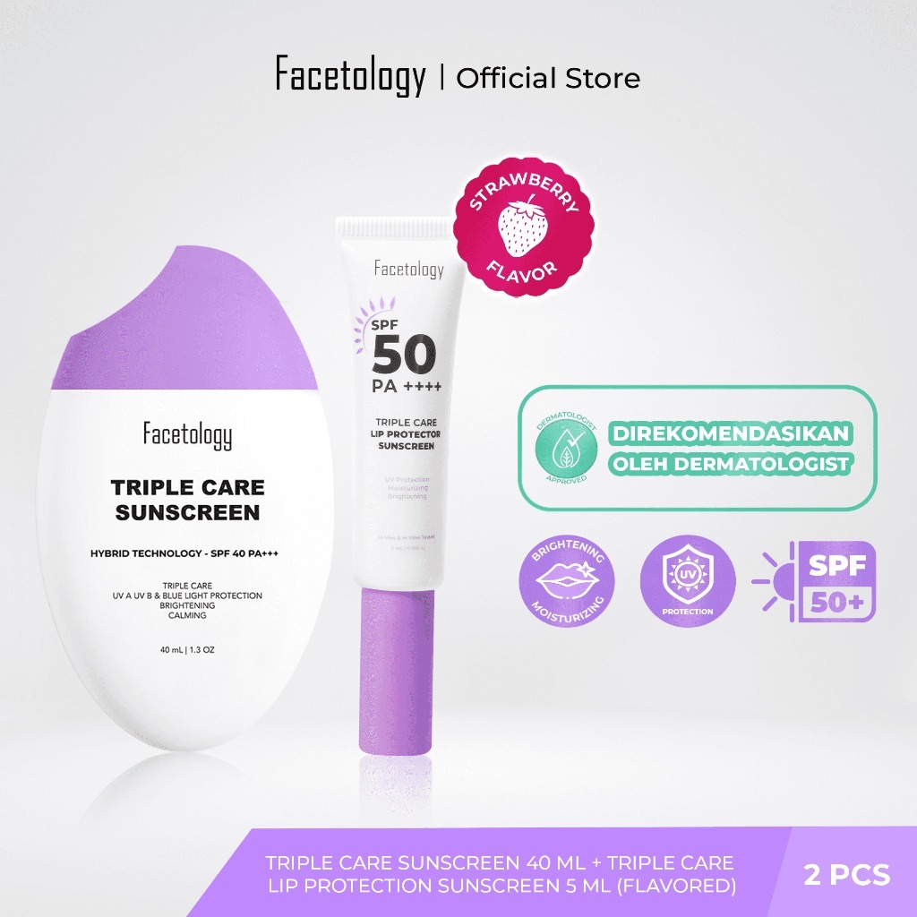 FACETOLOGY Triple Care Lip Protector Sunscreen + Triple Care Sunscreen SPF 40 PA+++ 40ML /BUNDLING 2