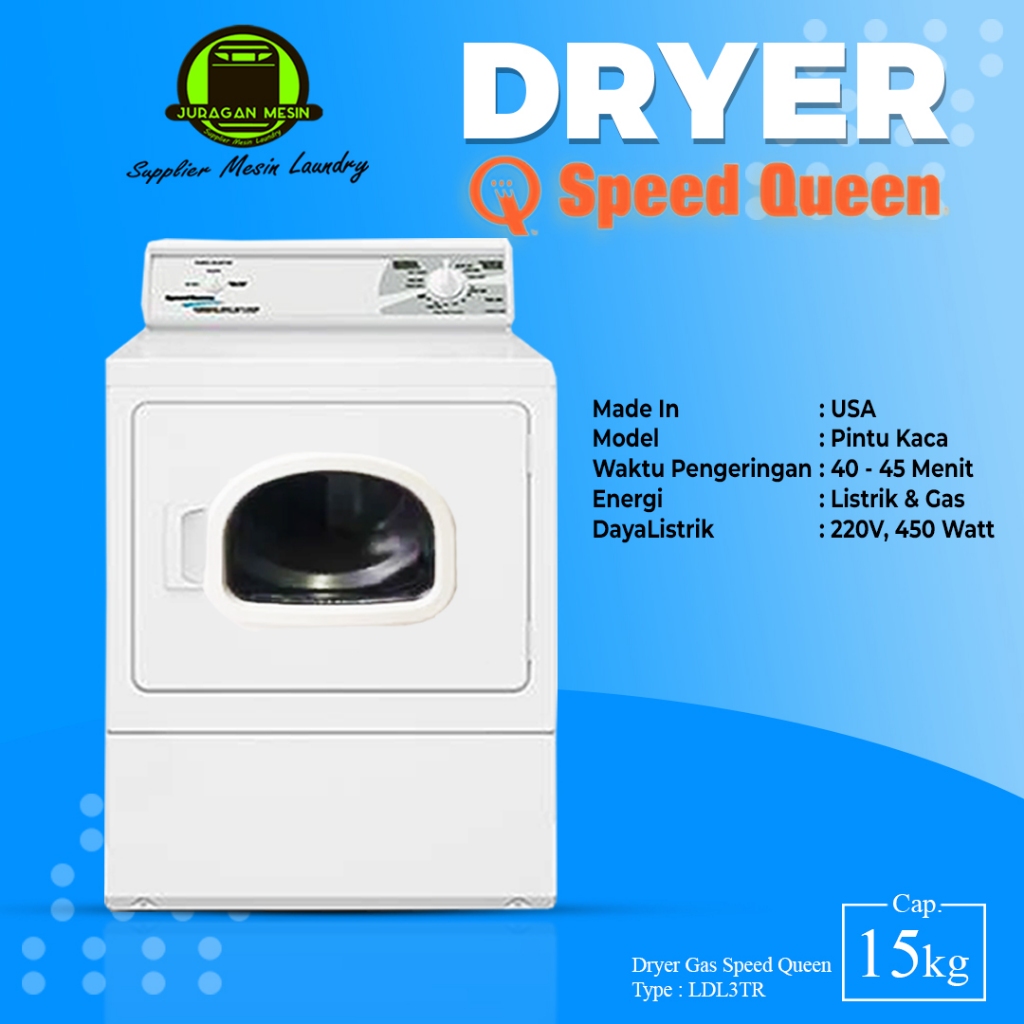Mesin Pengering Speed Queen 15 kg GAS Pintu Kaca