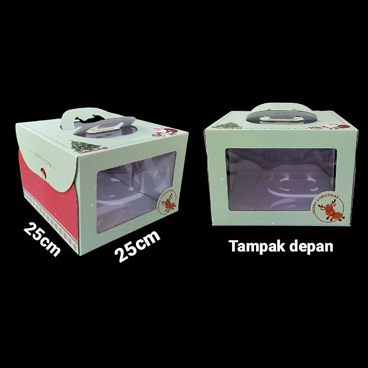 

(2 Pcs) Dus Tenteng Cake Mini Box Handle Roti Kotak Hampers Hadiah Natal Christmas 25x25x17 Cm