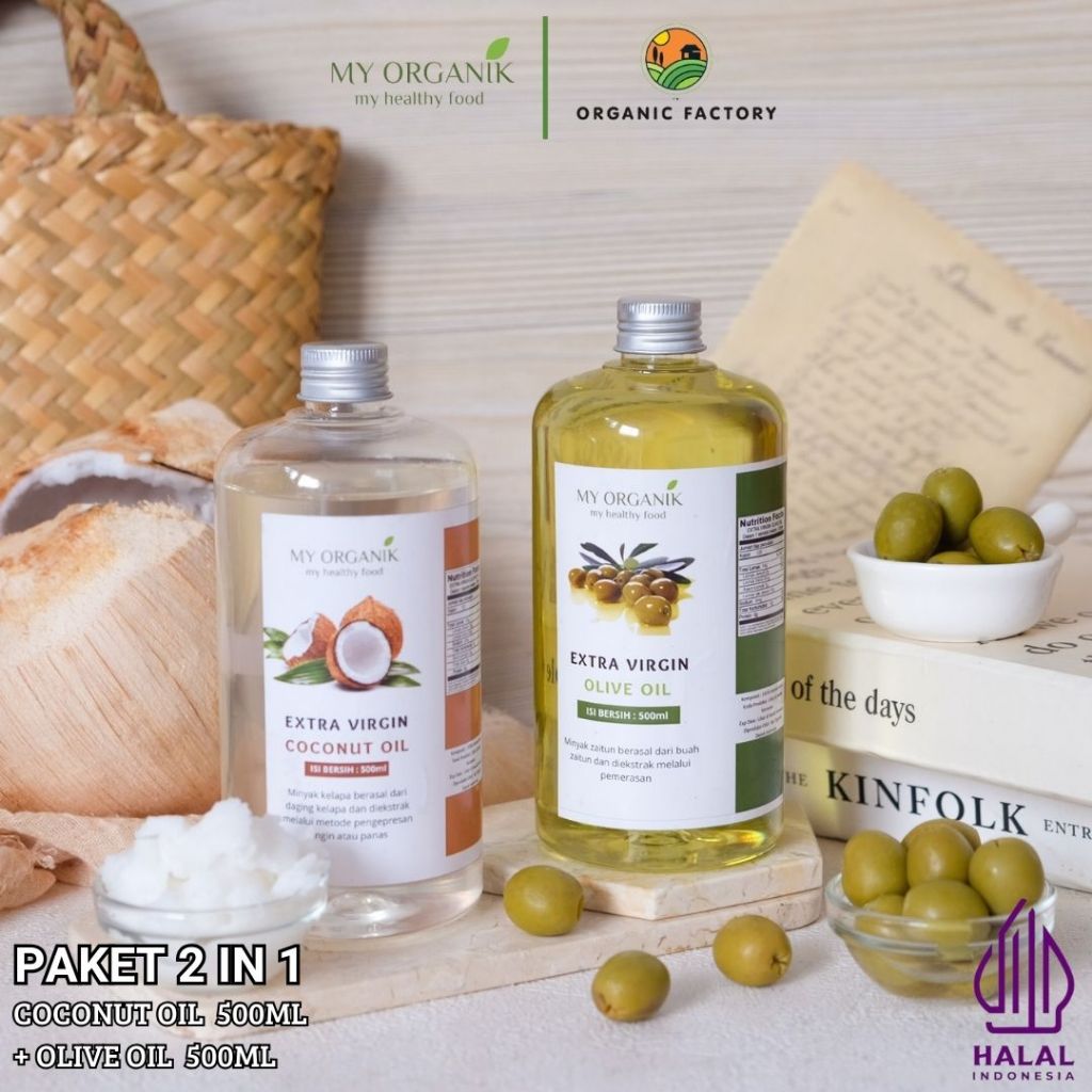 

My Organik Paket 2 in 1 Extra Virgin Olive Oil 500ml Virgin Coconut Oil 500 Ml Premium Pure 100%