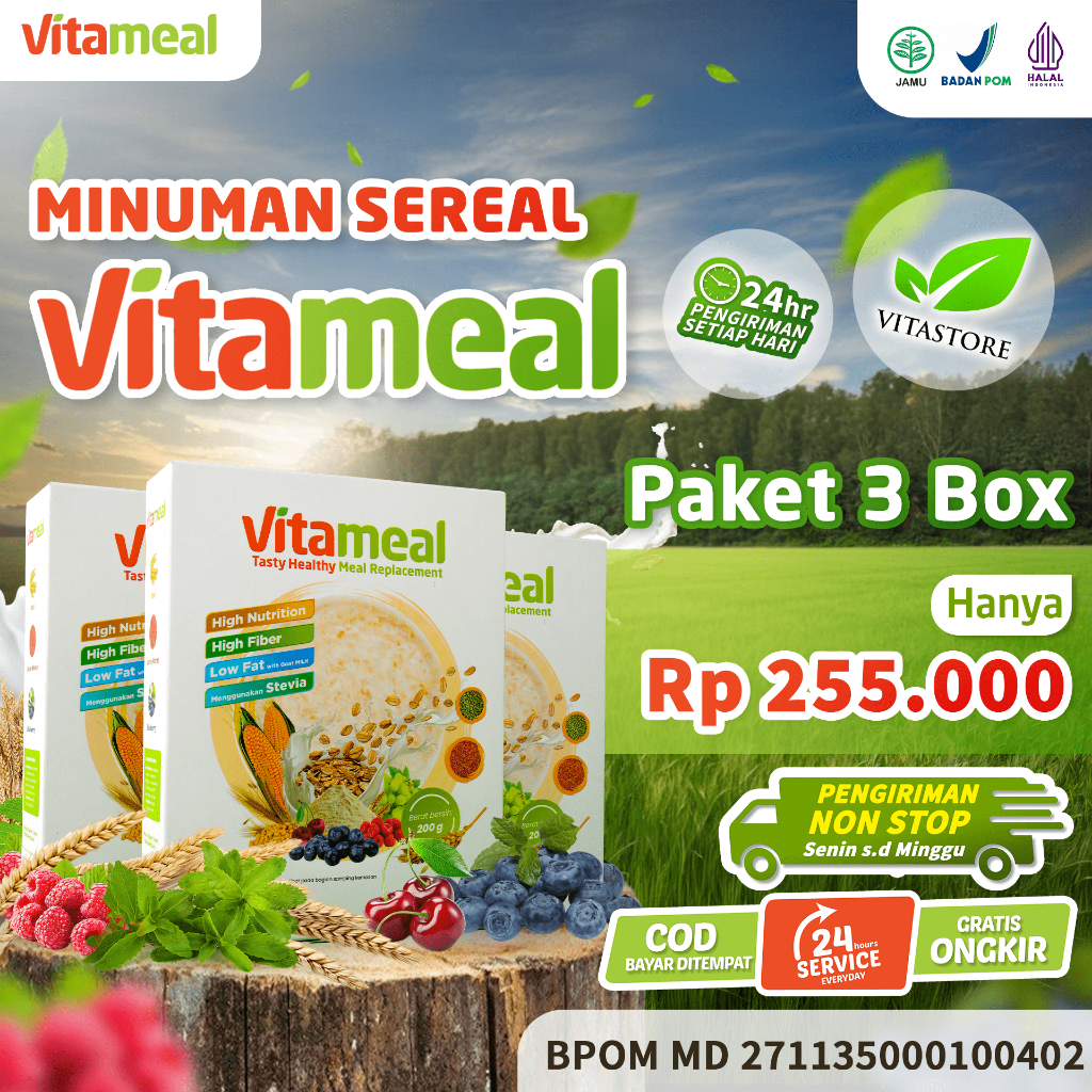 

VITAMEAL Paket Hemat 3 Box Sereal Multigrain Sehat Membantu Turunkan Kolesterol Dan Cegah Diabetes Secara Alami