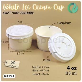 Cup Eskrim White Ice Cream Tubs 4oz 25 PCS - Plusware Ice Cream Cup 4 oz dengan tutup dan sendok Pap