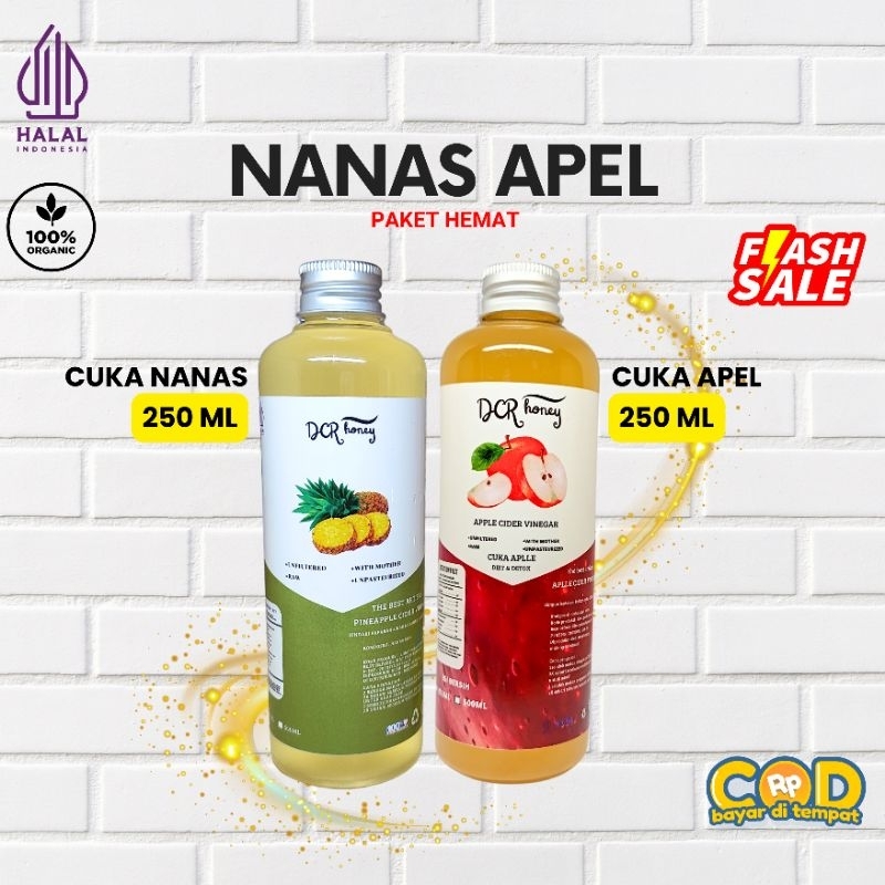 

Paket Hemat Cuka Nanas 250ml Cuka Apel 250ml - Cuka Original Asli DCR Honey