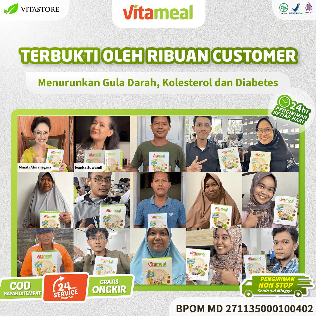 

VITAMEAL 1 BOX SARAPAN SEHAT Sereal Multrain Sehat Bantu Cegah Diabetes Turunkan Kolesterol Ampuh