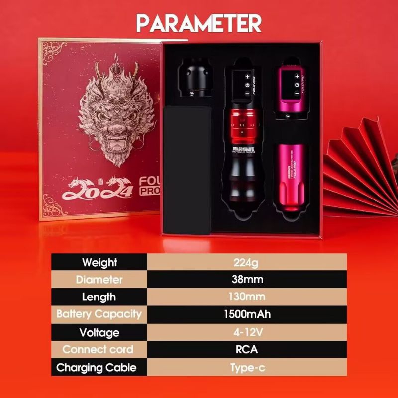 mesin pen tattoo wireles mini dragonhawk fold pro ,fold pro ++ battery,wjx & archer