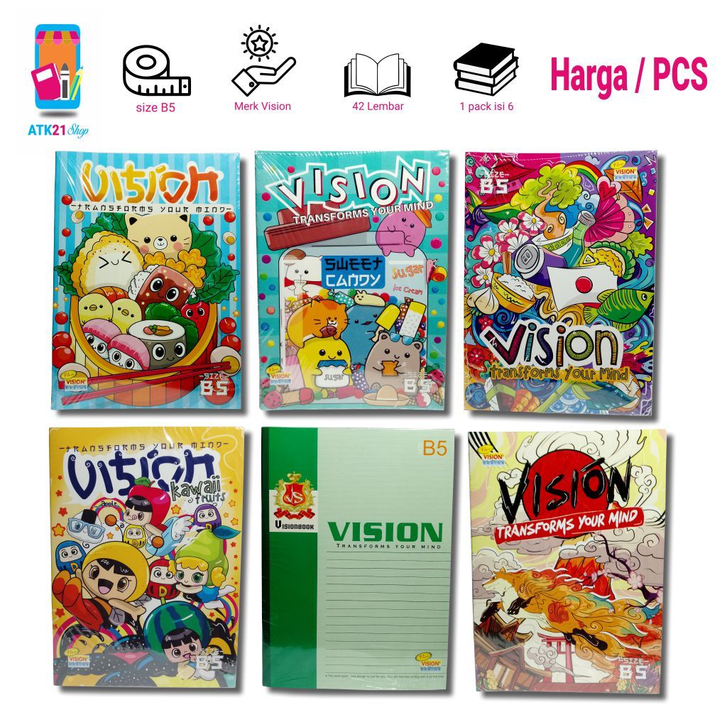 

VISION Buku Tulis Sekolah B5 Harga Satuan 42 Lembar 1 Buku Cover Random - Ukuran 25x18