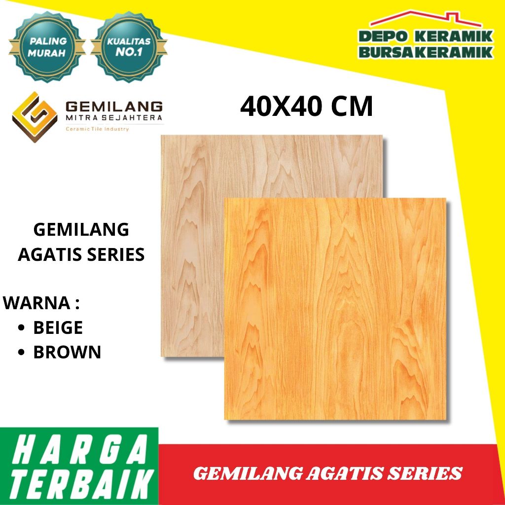 Keramik Motif Kayu Glossy 40x40 AGATIS SERIES - GEMILANG - GLOSSY & WOOD