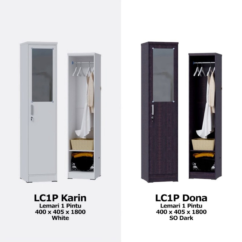 Lemari Pakaian 1 Pintu Putih / Hitam