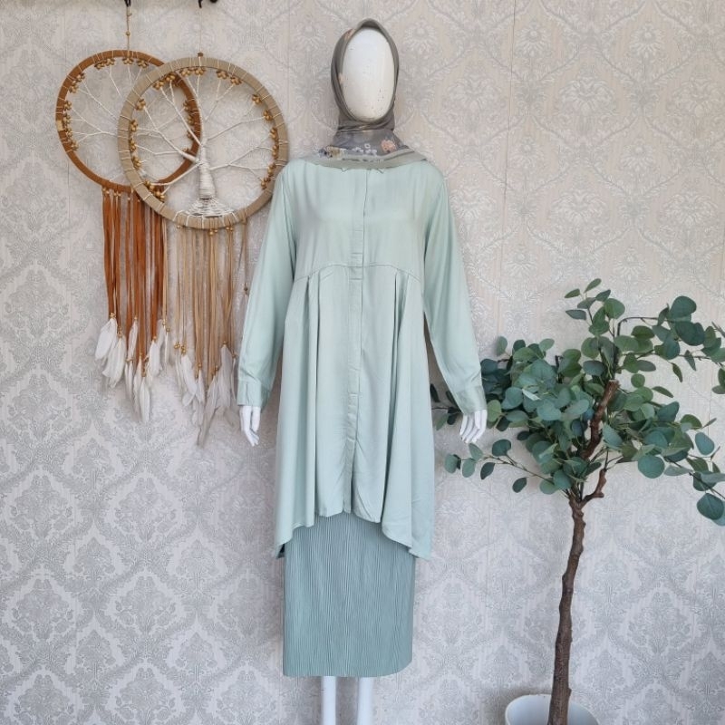 Ootd Tunik Rok Hijau Mint