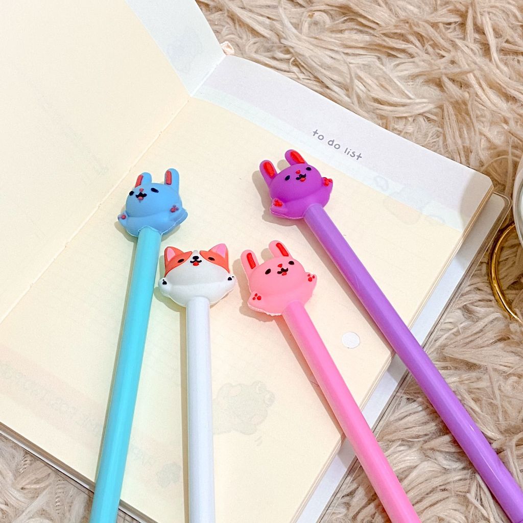 

Pulpen / Pena / Bolpoin / Pen Gel Tinta Warna Hitam Karakter Kelinci Anjing Putih Biru Pink Ungu White Blue Merah Muda Purple Corgie Rabbit Lucu Anak - Anak Dewasa