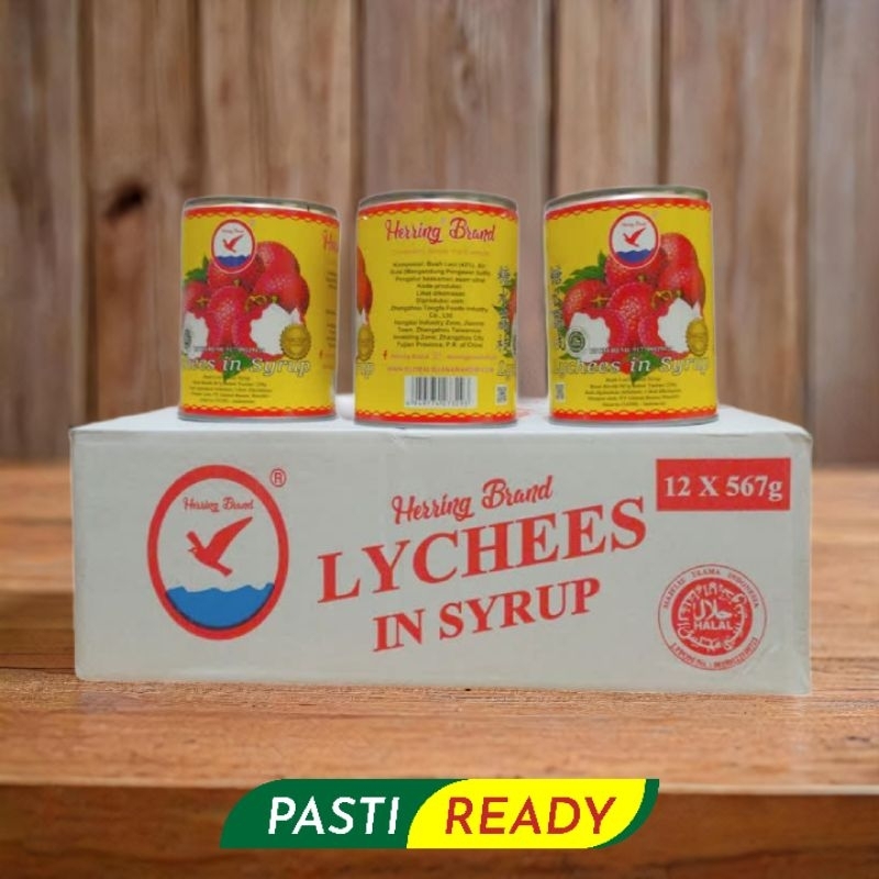 

Khusus Cargo. Herring brand Full Carton lychees leci in syrup Buah leci kaleng 1 dus