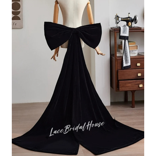 Black Velvet Bow Train for Prom Dress