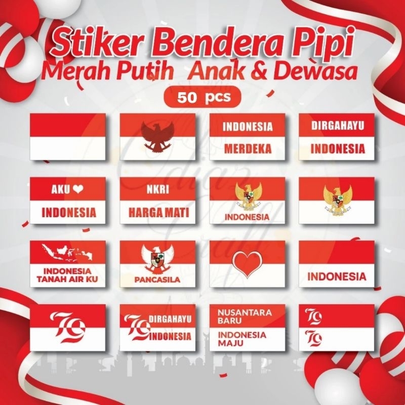 

Stiker Pipi Bendera Merah Putih / Sticker Bendera Indonesia / isi 50 pcs Ukuran 4x2 cm