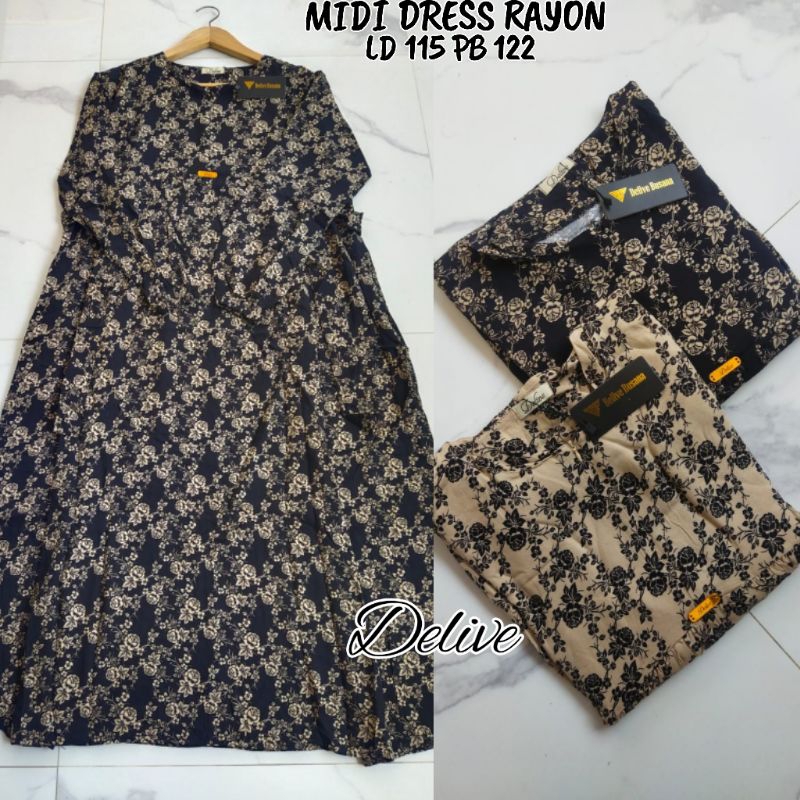 Midi Dress rayon//Midi Dress rayon motif bunga//Homey dress rayon