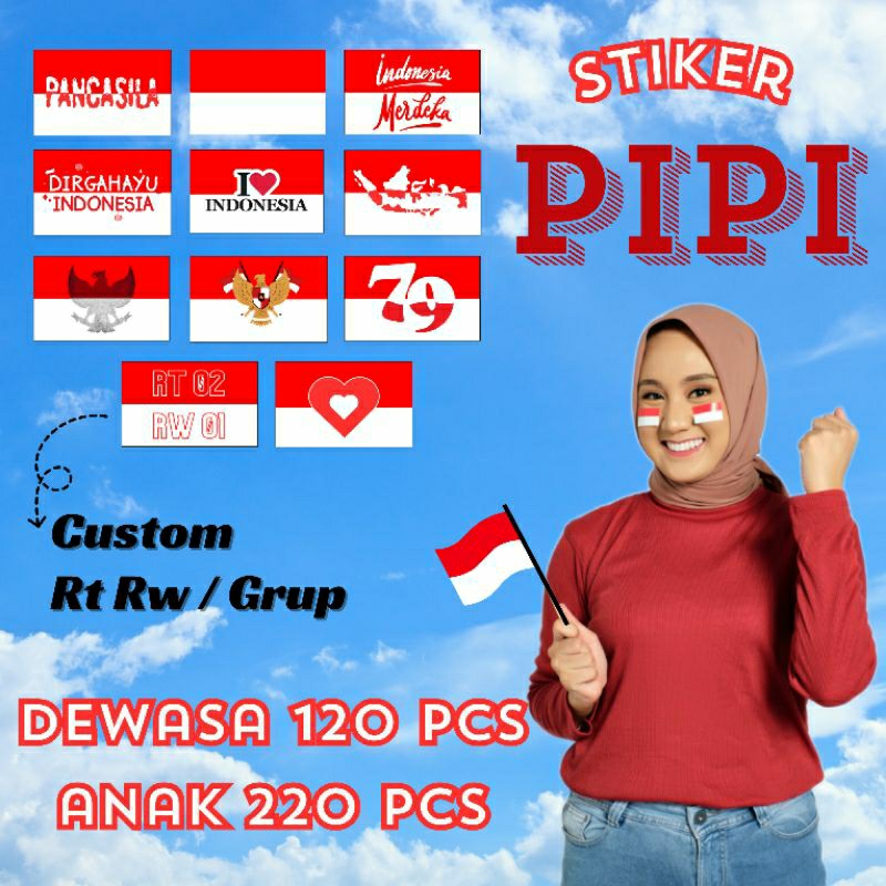 

STIKER PIPI MERAH PUTIH, isi 60-220pcs. Anak & Dewasa. STIKER KEMERDEKAAN, STIKER AGUSTUSAN