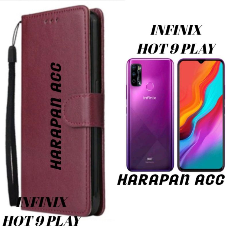 Case Infinix Hot 9 Play Flip Cover Wallet Sarung hp Dompet Flip Kulit