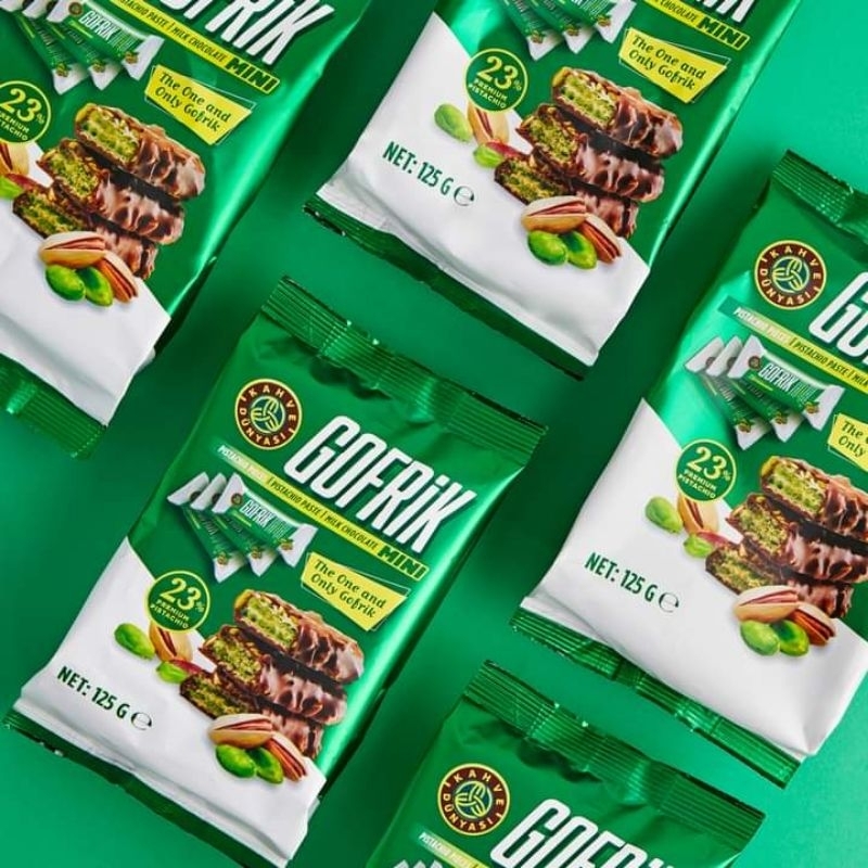 

Kahve Dunyasi Gofrik Mini 125 Gr Isi 10 Pcs / Wafer Coklat Pistachio Turki