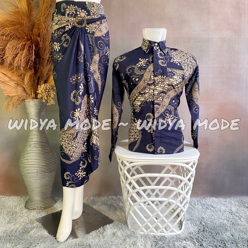 Widya Mode - Batik Couple Set Rok Lilit Baju Batik Kemeja Lengan Panjang Batik Seragam Mewah Pesta K