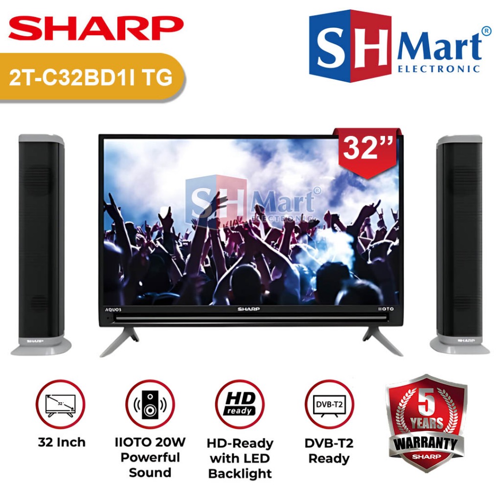 TV SHARP 32 INCH 2T-C32BD1i-TG / 32BD1i TOWER SPEAKER DIGITAL TV GARANSI RESMI