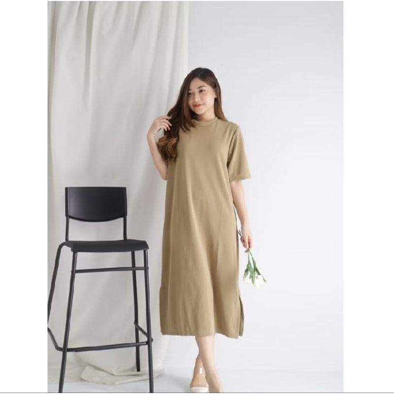 Carlina Long Dress Leenbenka Preloved Bahan Knit Warna Salem Muda XL