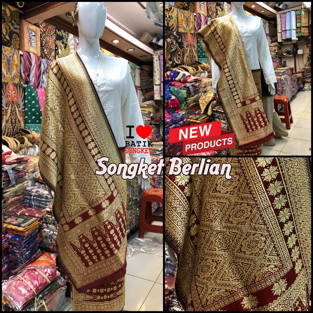 EDISI SPECIAL  SONGKET PALEMBANG BERLIAN GRADE A TENUN ORI MARUN MERAH MARUN PENGANTIN MOTIF 3