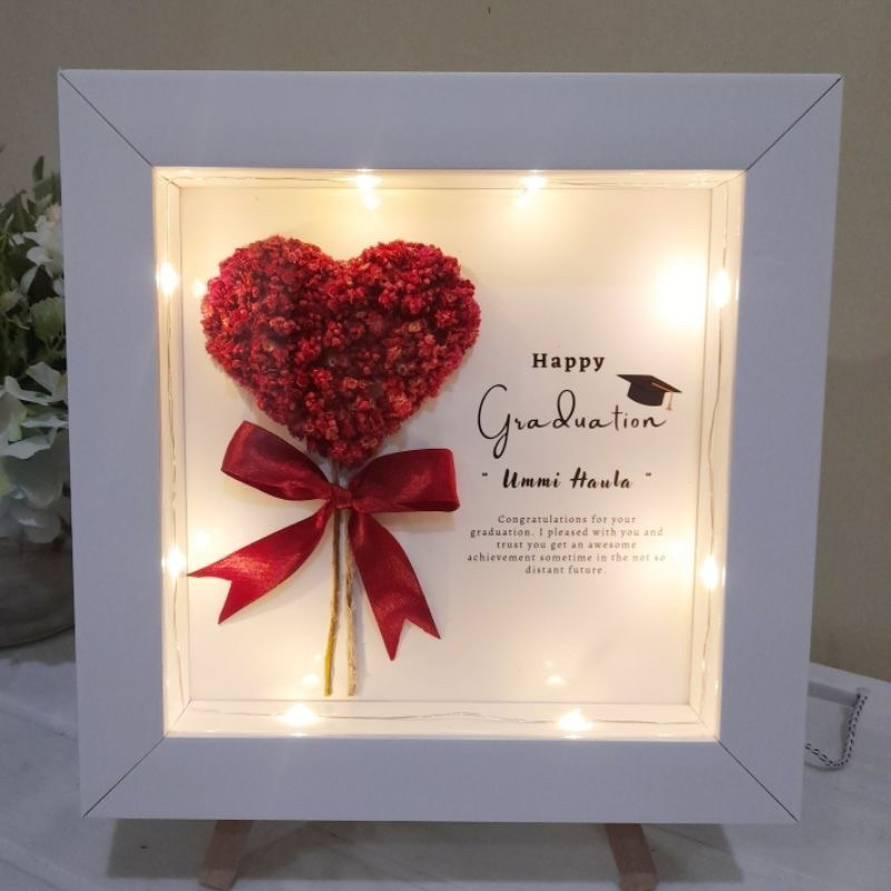 flower in frame  Love 20x20 cm | edelweis in frame | frame box | kado graduation kado khotmil  kado 
