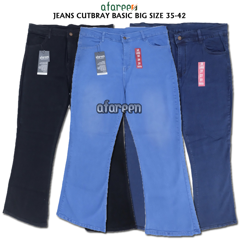 Cutbray Jeans Polos Basic Celana Jeans Cutbray Wanita Jumbo Size 35-43