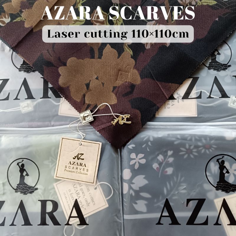 Azara Scarves Hijab Jilbab Kerudung Voal Oscara Dubai Segi Empat Khusus Warna Hitam Motif Tepi Laser