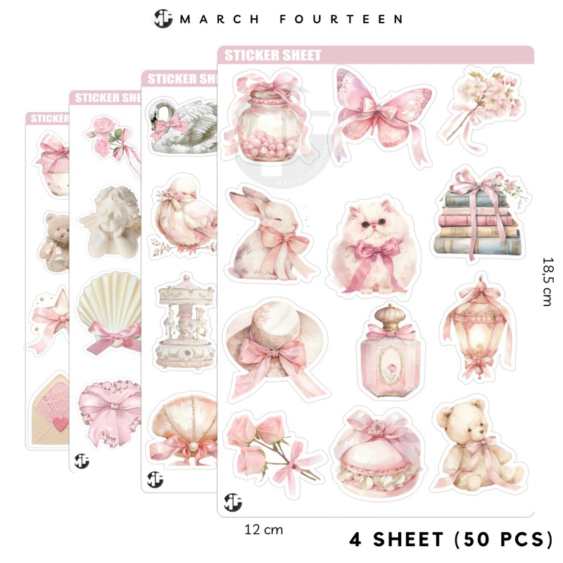 

[50 Pcs] Sticker Coquette Pink Kiss Cut Vynil Premium Laminasi , Stiker Coquette Premium Dekorasi Laptop Tumblr Gitar