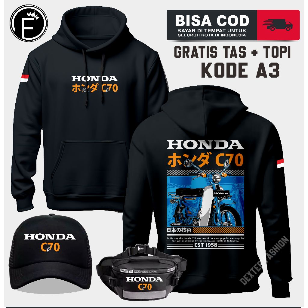HOODIE C70 GRATIS TAS DAN TOPI SWEATER HONDA C70 JAKET C70 TERBARU | DEXTER - FASHION