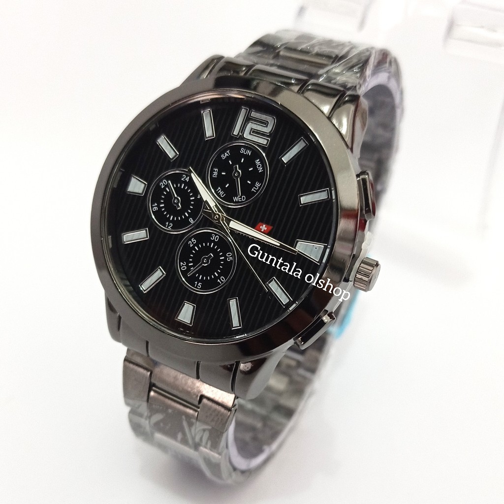 Jam Tangan Rantai Stainless Hitam Bulat Pria Keren Termurah,Jam Pria Elelegant Cod,Jam Kasual Pria