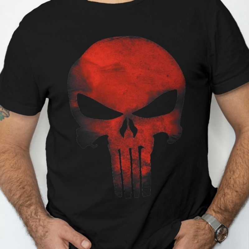 Kaos Punisher Red Pria S M L XL 2XL 3XL 4XL Cotton Combed 24s Premium Unisex T Shirt Superhero