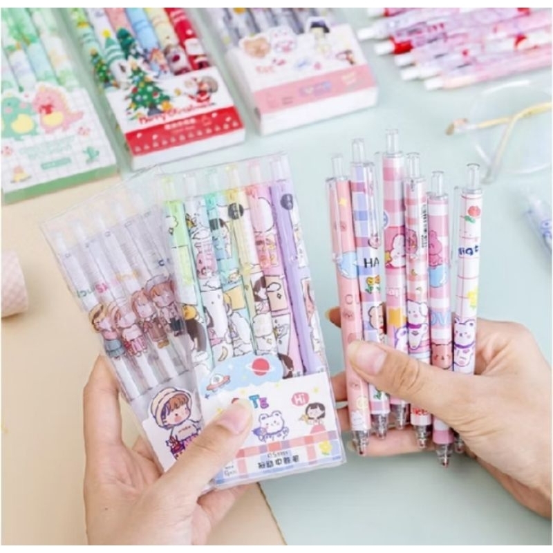 

6 Pcs pulpen Mekanik karakter Lucu / pena motif kartun / ballpoint mekanik karakter lucu