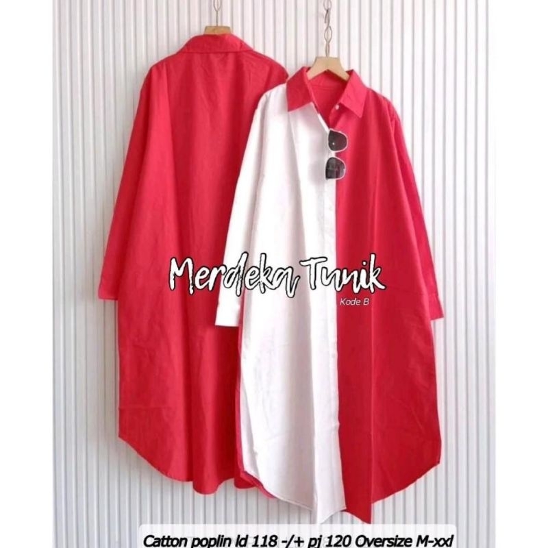 ATASAN Merah Putih.  TUNIK, atasan wanita, fashion muslim, baju wanita, Merdeka Tunik