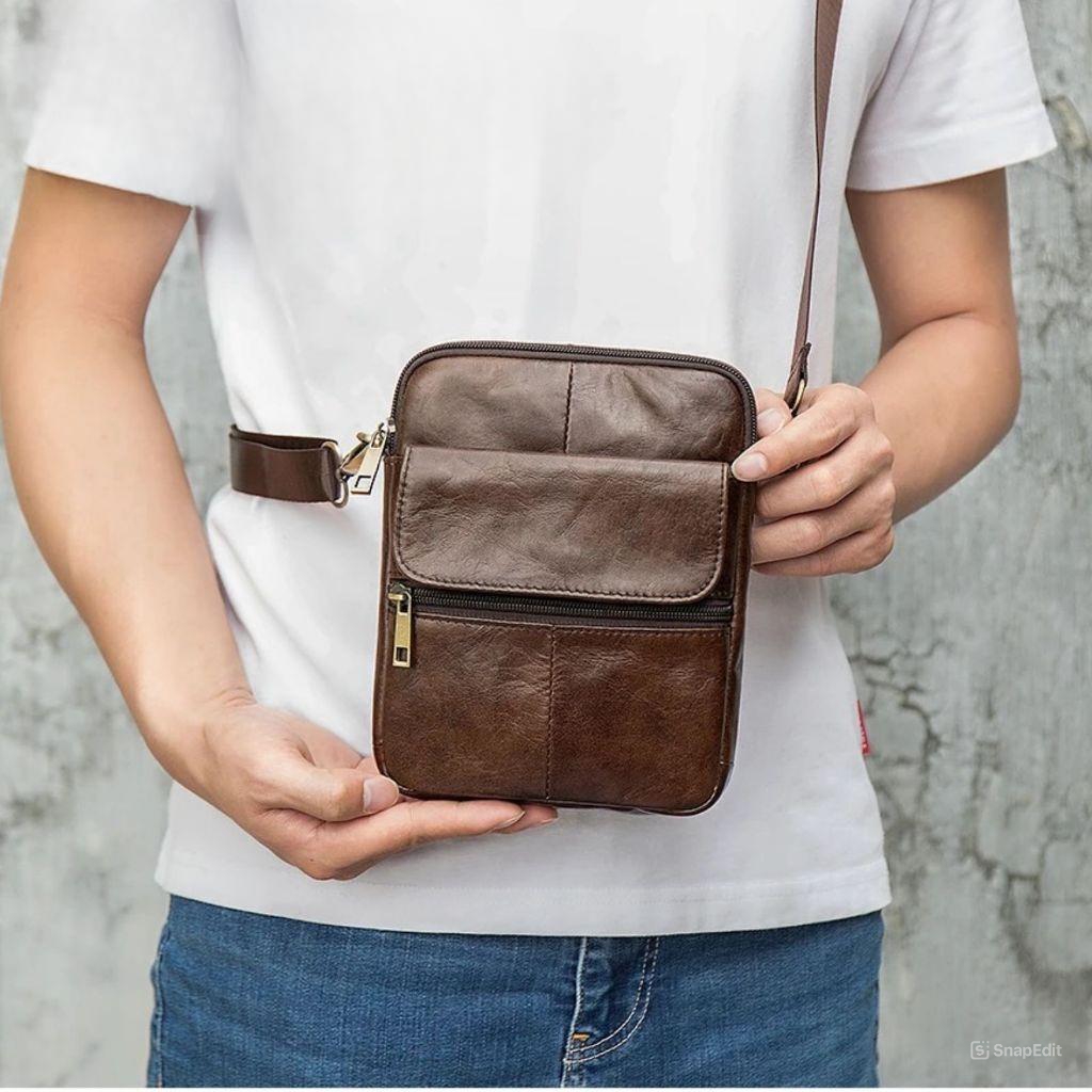 Tas Selempang Mini Pria Kulit Asli - Tas Bahu Pria Kulit Asli