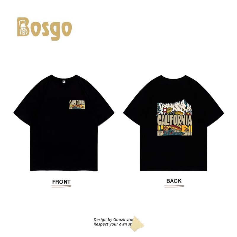Bosgo Korean Style CALFORNIA T-shirt Atasan Baju Kaos Oversize Pria Hitam Dewasa Distro Lengan Pende