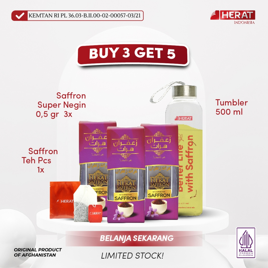 

[GRATIS TUMBLER + TEH] Saffron Super Negin 0,5 gr x3 - Grade A++ Premium - Safron Halal 100% Original