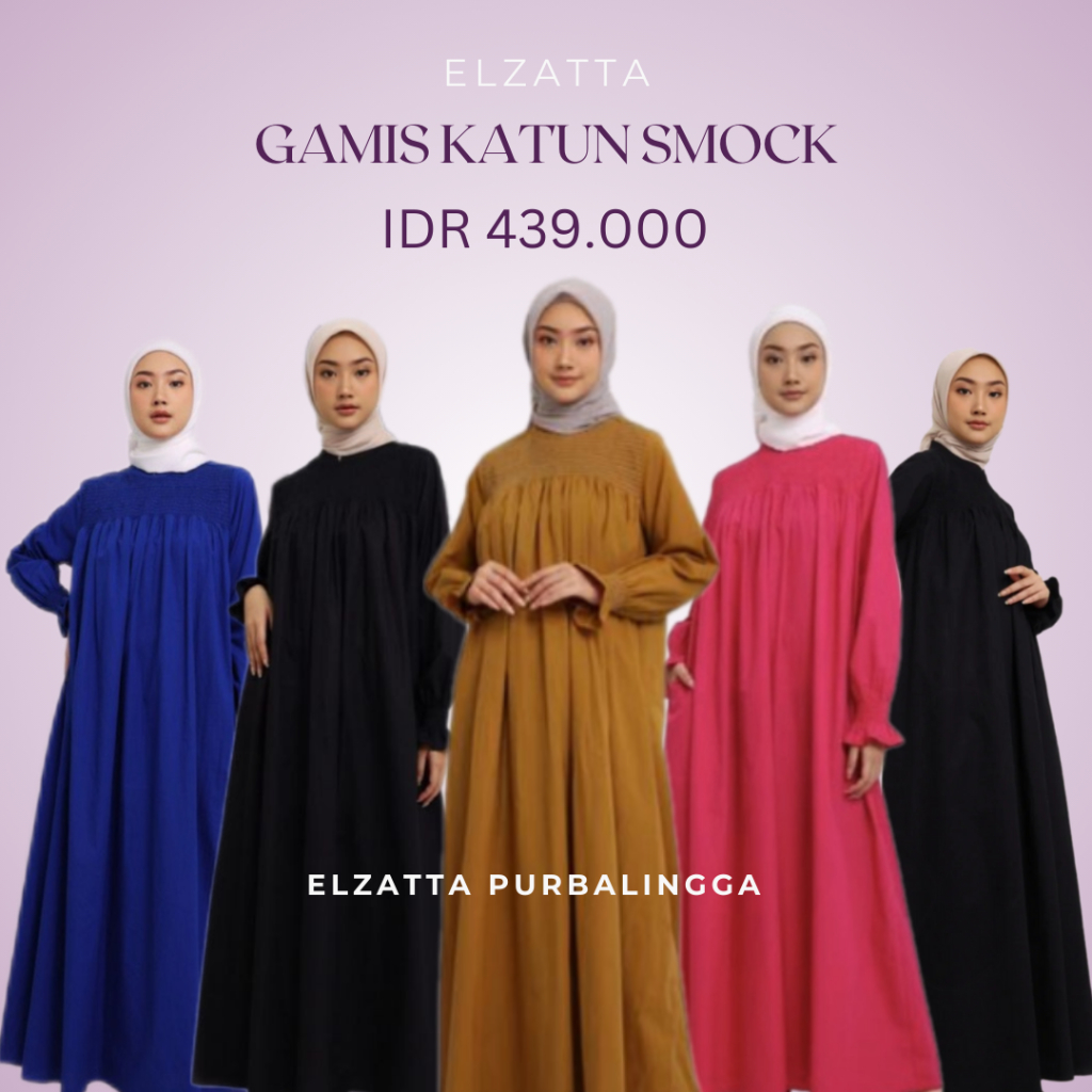 Elzatta Gamis Wanita Katun Smock Gamis Polos Bahan Katun Adem Serap Keringat