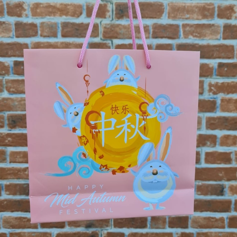 

5 pcs Paperbag Mooncake 100gr isi 4 Pink Rabbit Tas Kantong Kemasan Kue Bulan Mid Autumn 22x22x7 cm