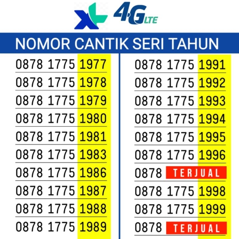 Perdana XL 4G Nomor Cantik XL abab 000 4G 087 887 2002 2009 2006