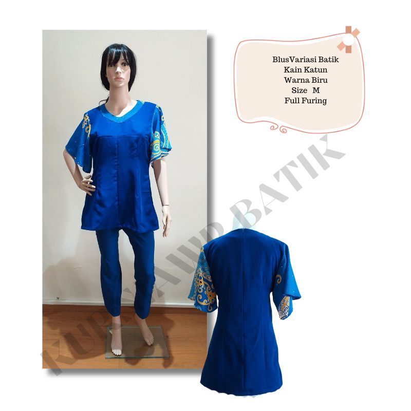 Blus Biru Elektrik Mix Batik Motif Pakis