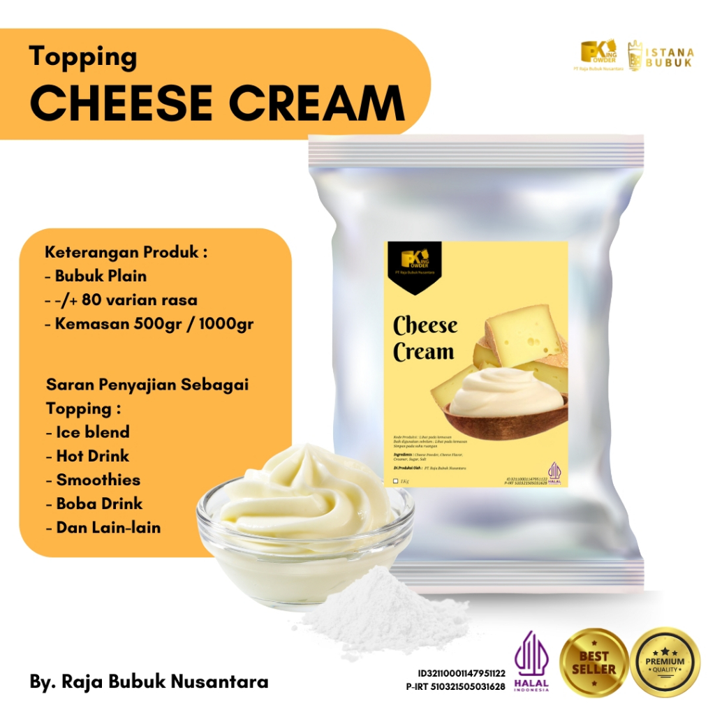 

Topping Powder Cheese Cream, Cream Cheese Powder 1kg/Topping minuman dan makanan cream cheese 1Kg