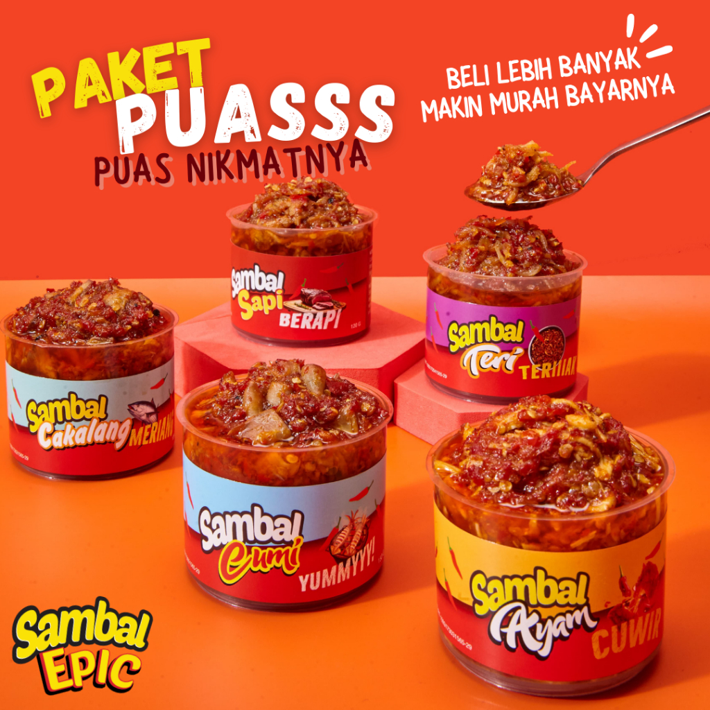 

[READY] SAMBAL EPIC | Paket Hemat 10Pcs | Sambal Ayam Suwir/Sapi/Ikan Cakalang/Baby Cumi/Teri/Sambel
