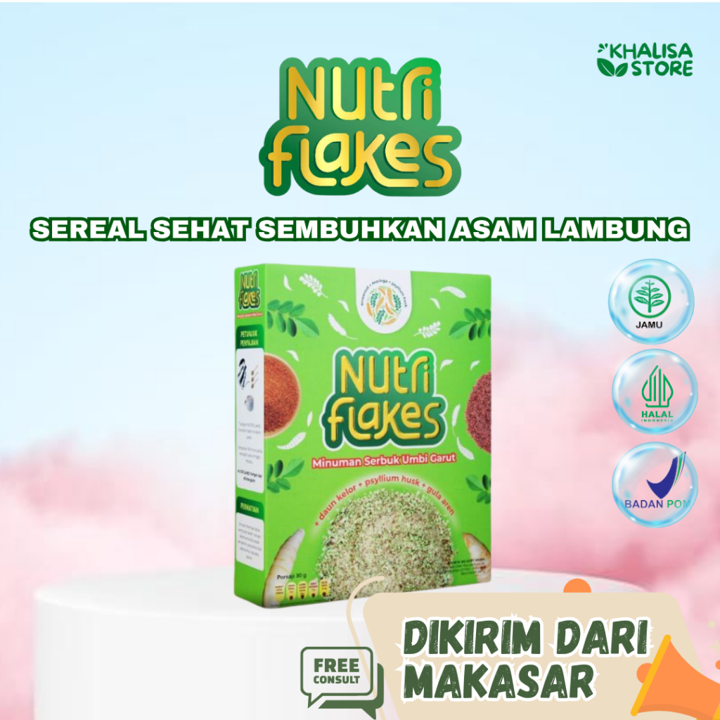 

NUTRIFLAKES - Sereal Sehat Ekstra Umbi Garut dan Daun Kelor - Terapi Atasi Asam Maag, Asam Lambung, Gerd, dan Perbaiki System Pencernaan, Kontrol Gula Darah, Tingkatkan Antibodi, Cukupi Kebutuhan Serat Harian 100% Original