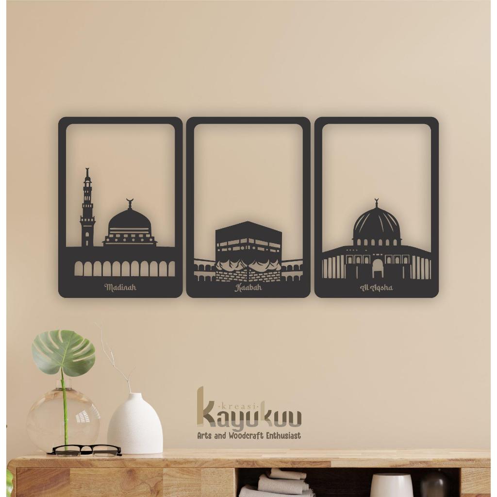 Kreasikayukuu Dekorasi Dinding Walldecor "Paket Madinah, Kaabah dan Al Aqsha" Plywood 5mm