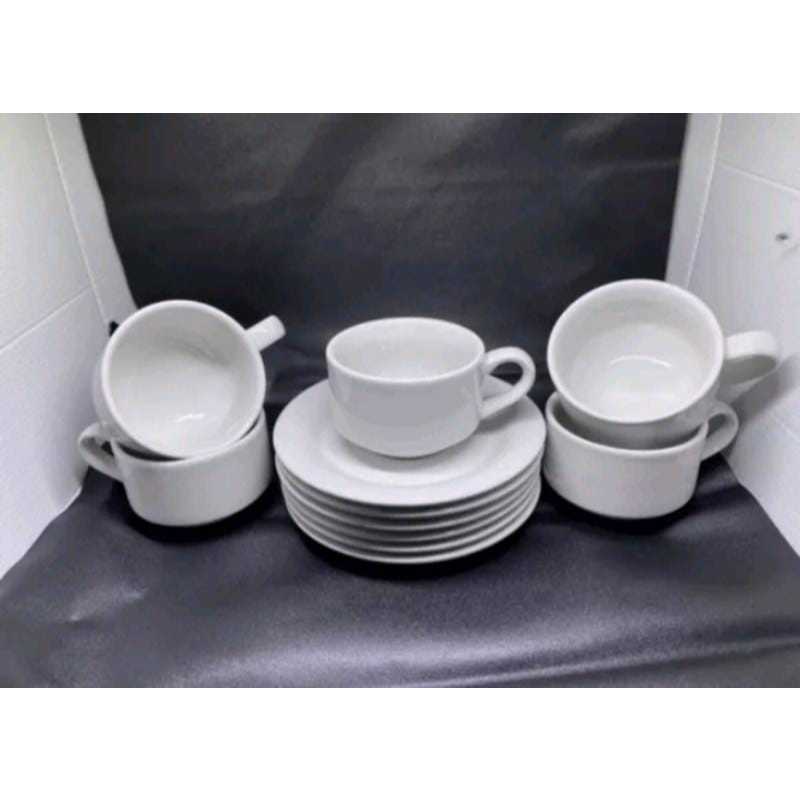 Cangkir Set Keramik Teh Kopi Hotel Putih Polos - 1 Lusin