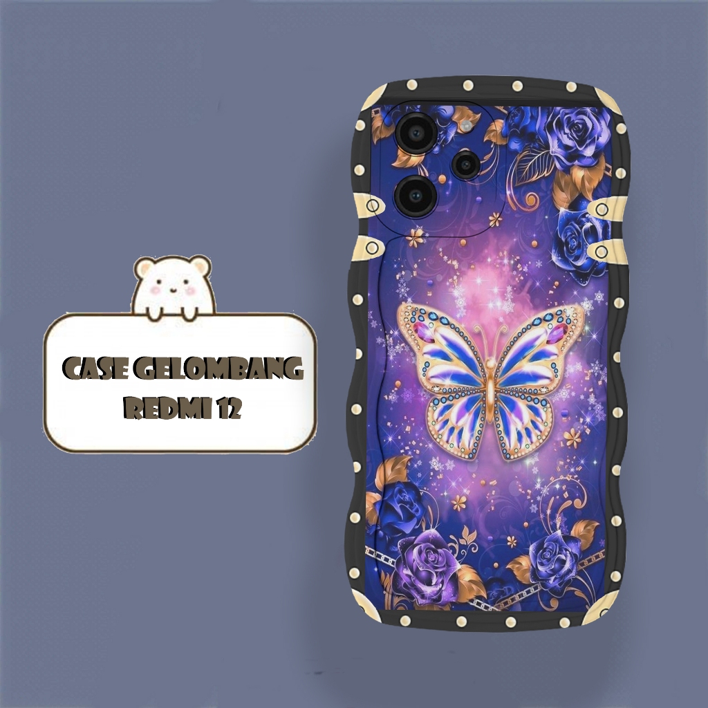Softacase Gelombang Untuk Xiaomi Redmi 12 Motif Kupu kupu Softcase Protac camera Silikon Hardcase Ca