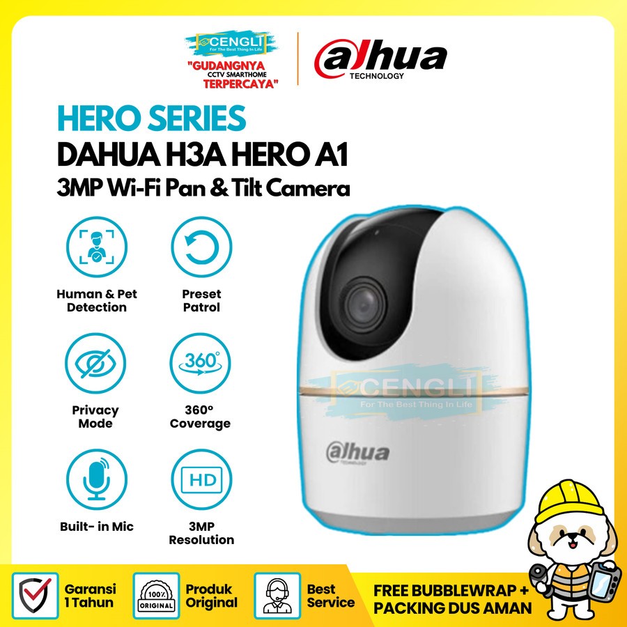 Ipcam Wifi Dahua HERO A1 3MP DH-H3A Smart Indoor Wifi Pan & Tilt Network Camera