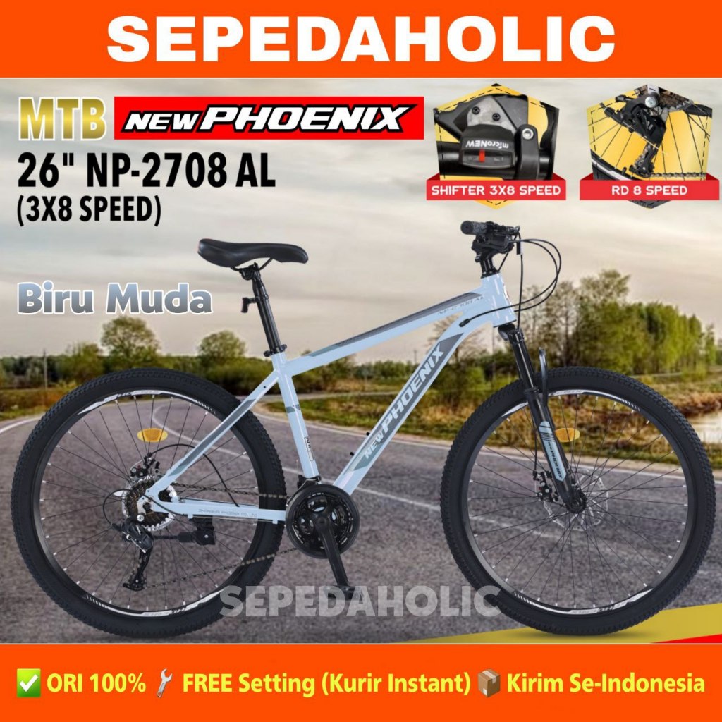 Sepeda Gunung MTB NEW PHOENIX NP 2708 AL Ukuran 26 Inch Alloy Rem Cakram Dewasa