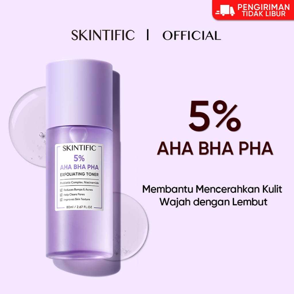 SKINTIFIC - Exfoliating Brightening Toner 80ml | Toner Eksfoliasi Wajah AHA BHA PHA Exfoliating Acne